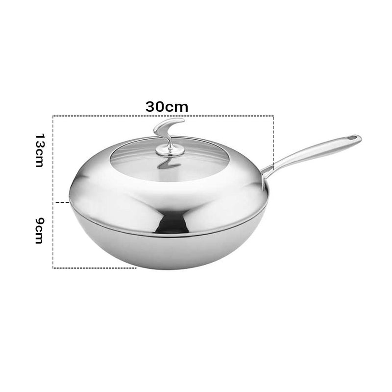 2X 30cm 304 Stainless Steel Frying Pan Nonstick Interior With Lid Induction Safe