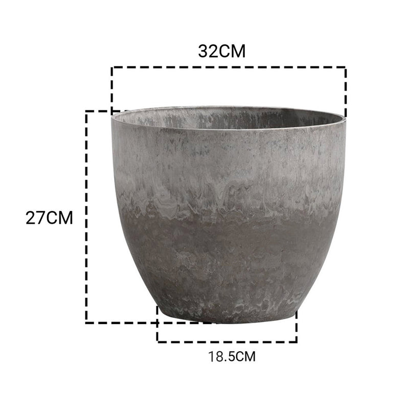 27cm Round Resin Plant Flower Pot Cement Look Grey Indoor Outdoor Planter