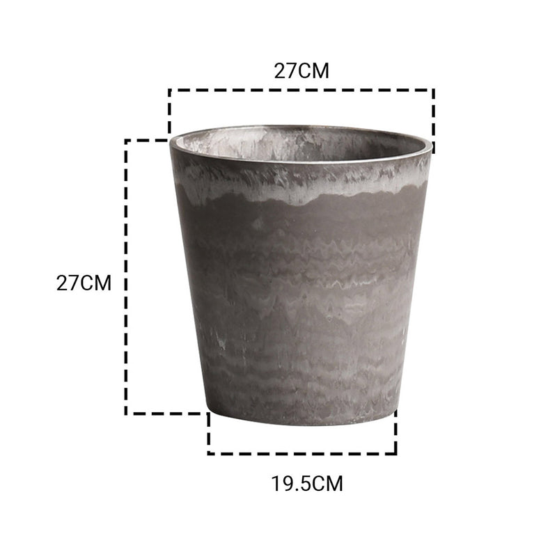 2X 27cm Rock Grey Tapered Round PP Resin Planter Concrete Look No Drainage