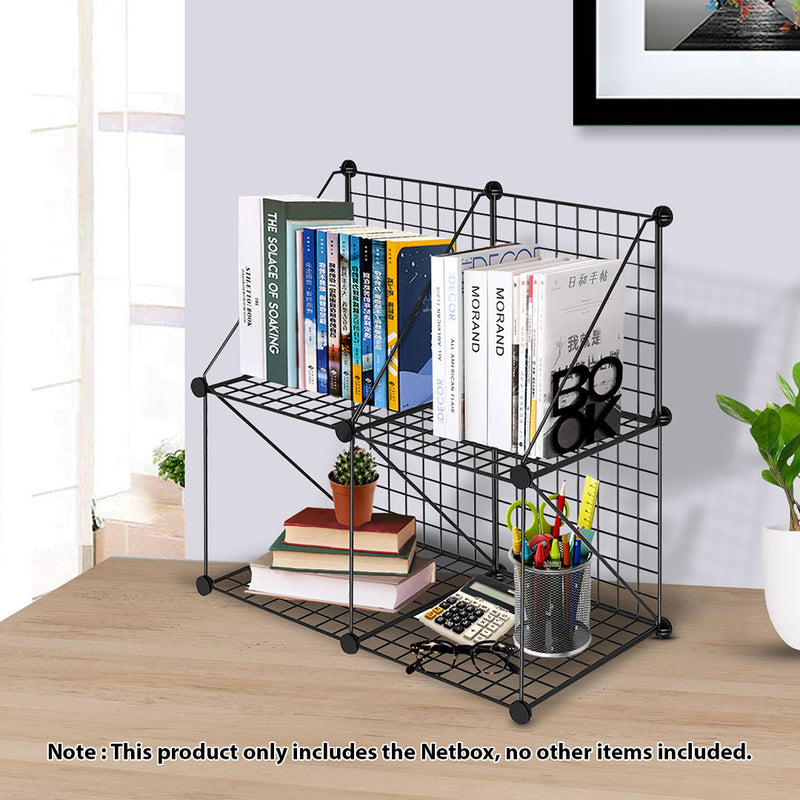 2X Black Portable 4 Cube 2 Tier Iron Wire Mesh Storage Organiser 75x37x75cm