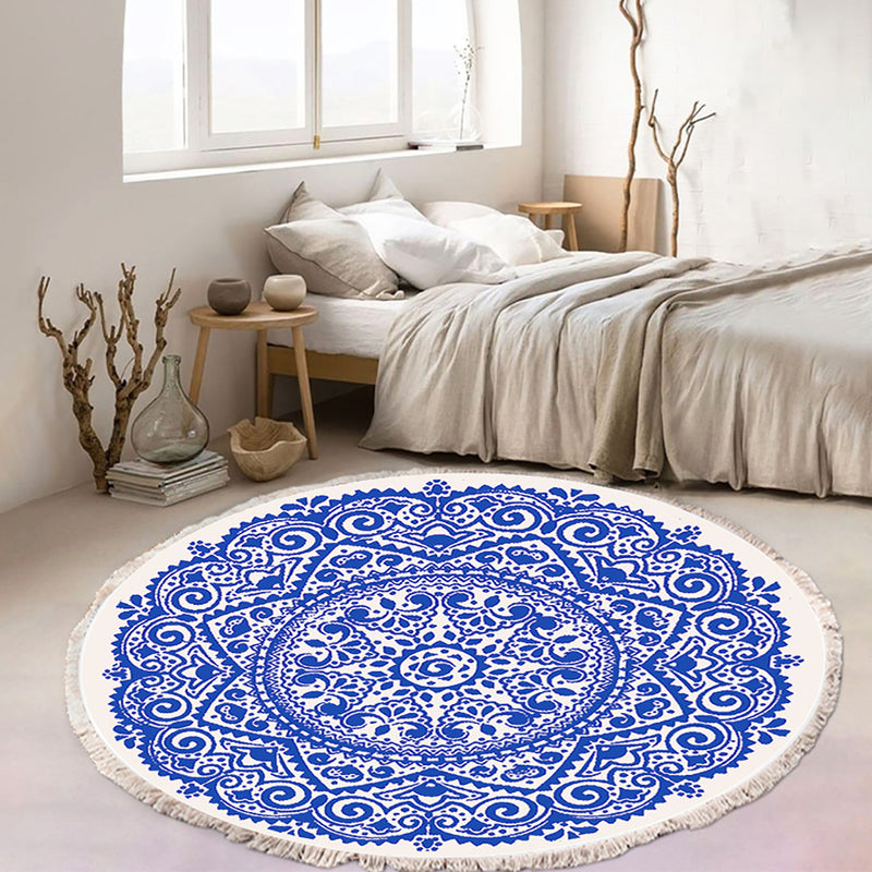 2X 120cm Round Mandala Area Rug Polyester Fiber Anti Slip Backing Blue