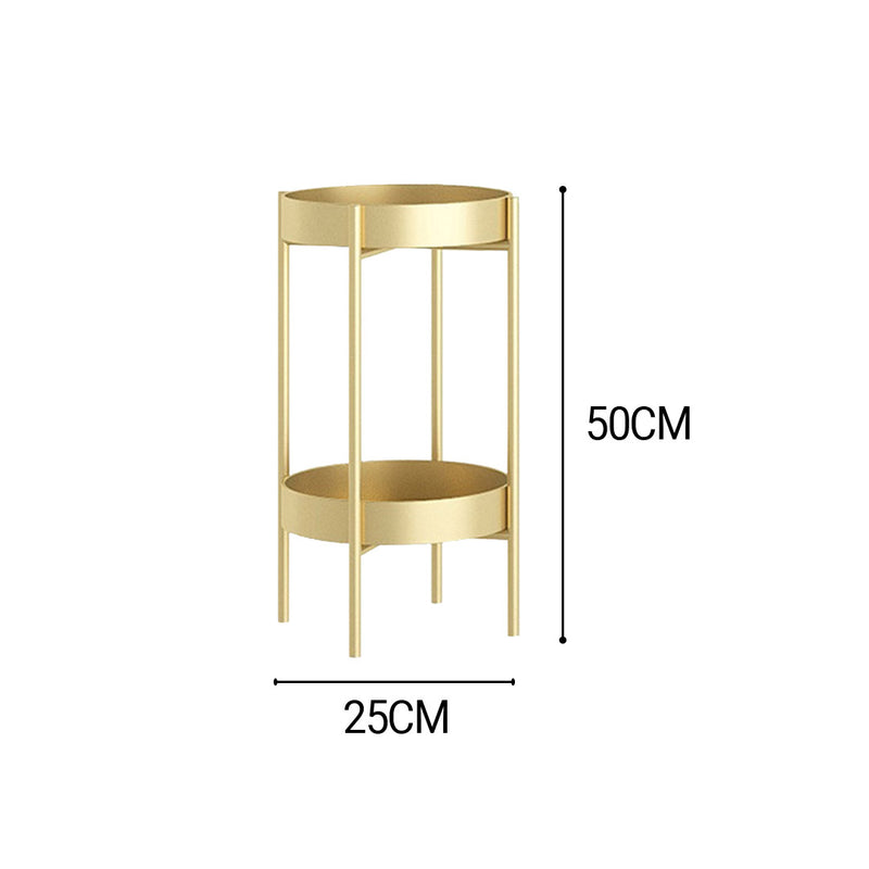 2 Layer 50cm Gold Metal Plant Stand With 2 Trays Corner Indoor Display