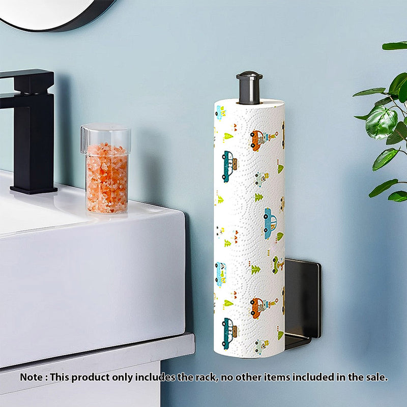 2X Black Aluminum Wall Mounted Kitchen Roll Holder Organizer Space Saver