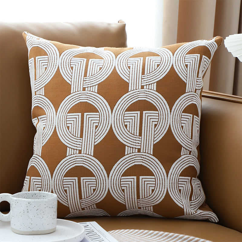 2X Brown Jacquard Square Throw Pillow Polyester 45cm Circular Chain Design