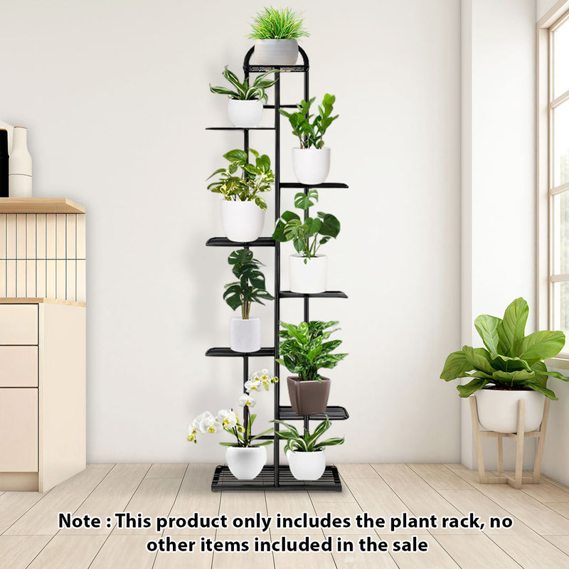 2X 8 Tier 9 Pots Metal Plant Stand Black 44.5x22x140cm Indoor