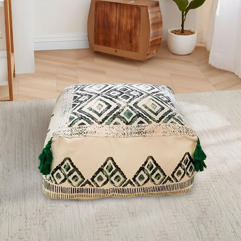 2X 50x50x35cm Polyester Cotton Pouf Cushion EPP Particle Insert Green