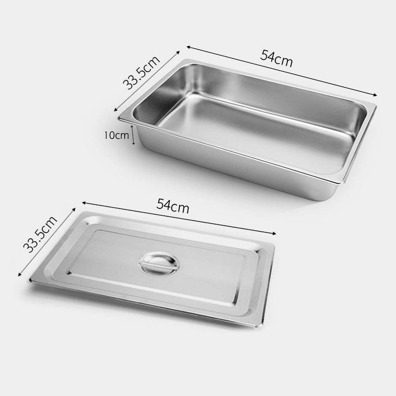 6X Gastronorm GN Full Size 1/1 Stainless Steel Pan 53cm x 32.5cm 10cm With Lid