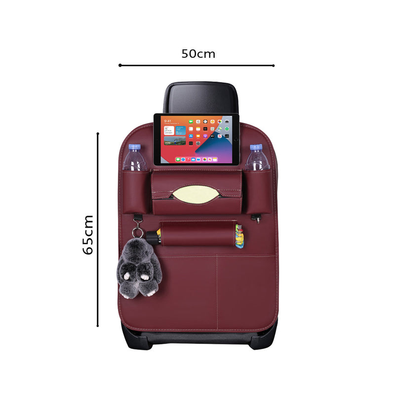 Pvc Leather Car Backseat Organizer 50 x 65cm 7 Compartments Tablet 2 Bottle Red
