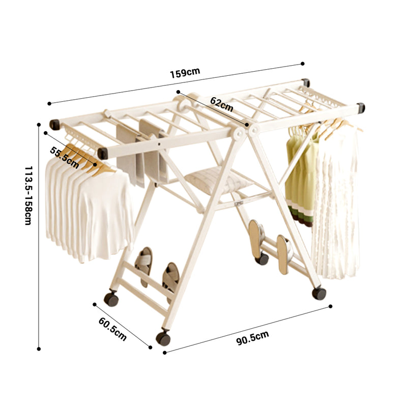 Portable Wing Shape Clothes Drying Rack Foldable 140cm Stainless Steel White