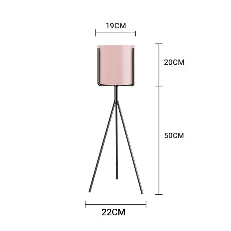 Metal Tripod Plant Stand 70cm Tall Black Legs Pink Enamel Detachable Pot