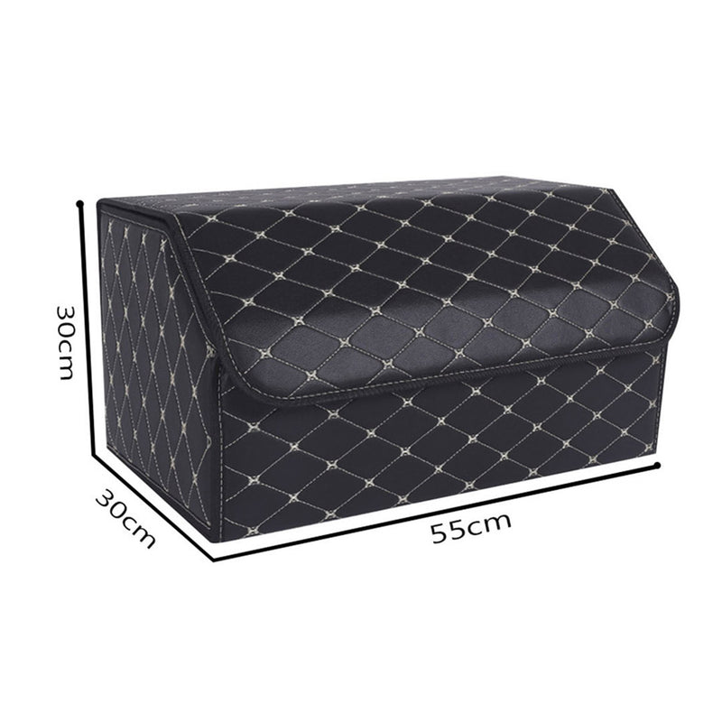 2X Leather Car Boot Organizer Large 55x30x30cm Collapsible Black Gold Stitch