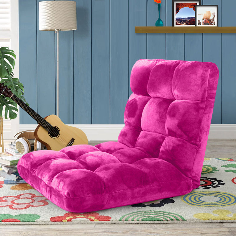 2X Folding Floor Recliner Cushion Plush Memory Foam Pink 108x53x10cm 6 Positions