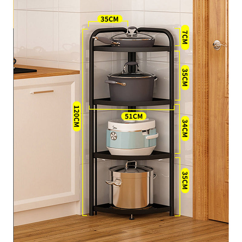 2X 4 Tier Carbon Steel Corner Shelf 51cm X 35cm X 120cm 10kg Capacity Black