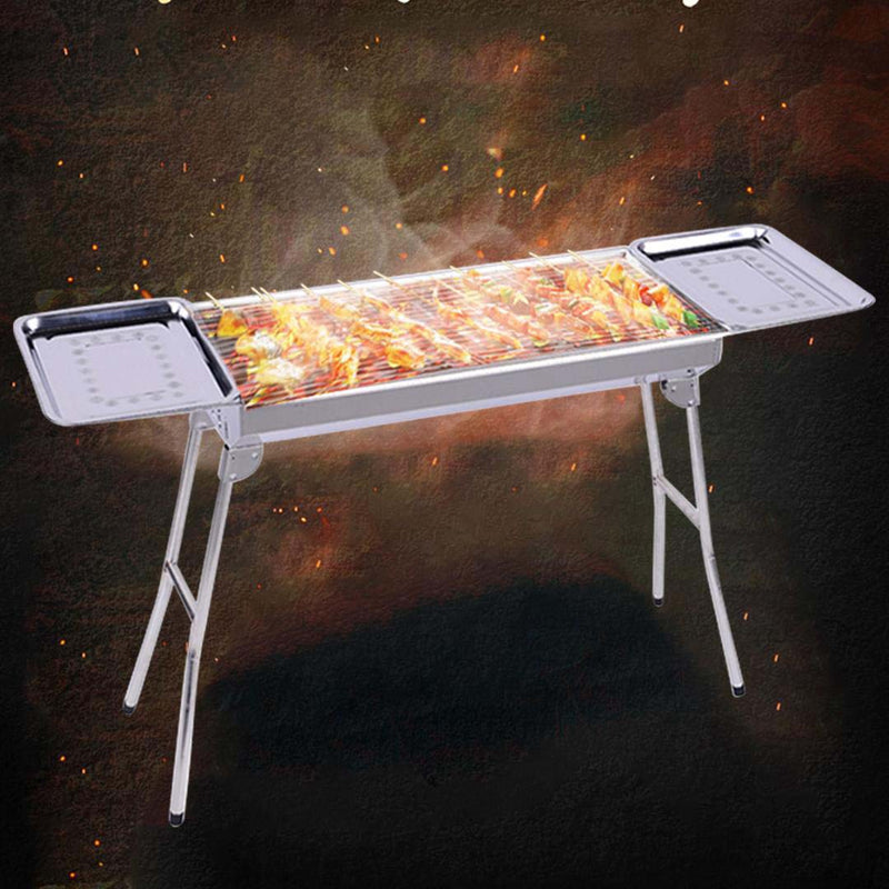 2X Skewer Charcoal Grill Stainless Steel Portable Heavy Duty With Plate 730mm