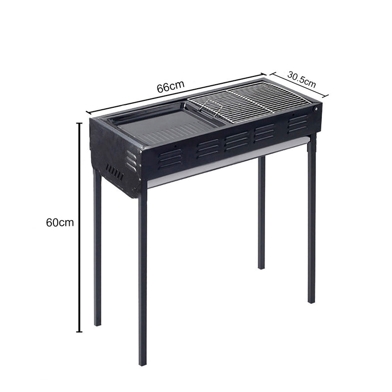 2X 66cm Portable Folding Stainless Steel Charcoal Box Grill Black Camping