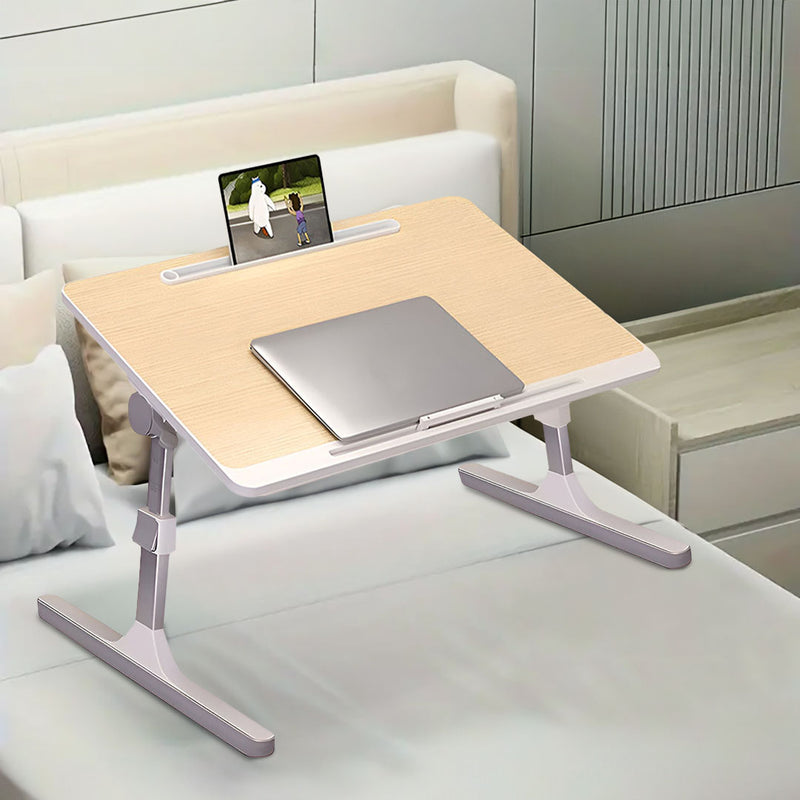 Wood Portable Foldable Laptop Bed Table 60X40cm Adjustable Height Natural Finish