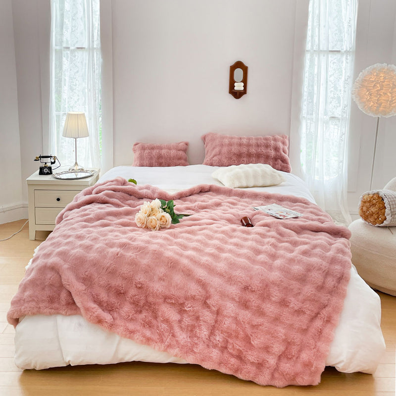 2X Plush Polyester Throw Blanket 200x230cm Pink Super Soft Fluffy