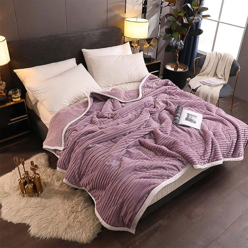 Throw Blanket Thick Flannel Fleece Double Sided Warm Cozy Purple 200x230cm