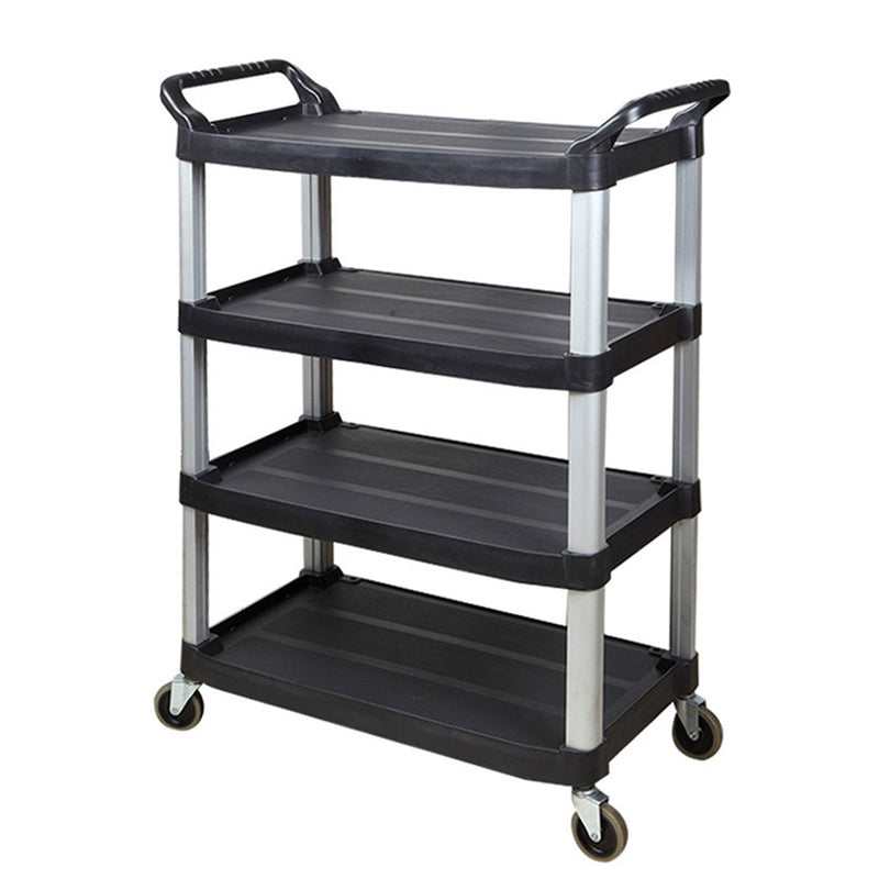 2X 4 Tier Black Kitchen Cart Portable PVC Metal Utility Trolley with Wheels