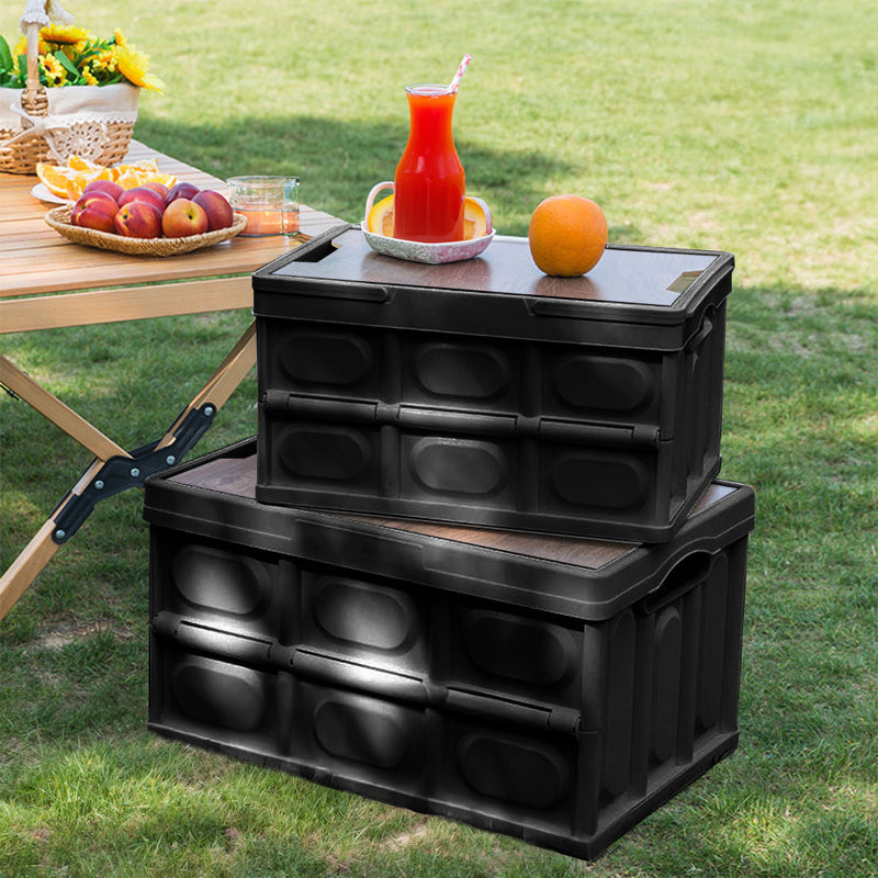 Foldable Plastic Storage Box 18L 34.5x22cm Black Stackable No Handle