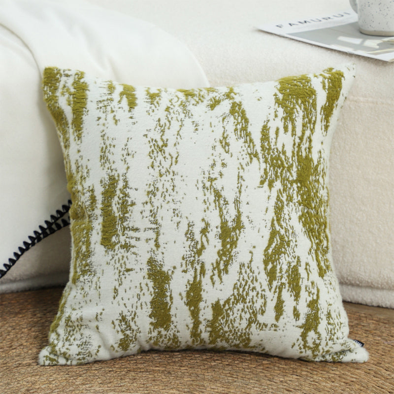 Throw Pillow 50x50x18cm Plush Polyester Cotton Blend Thick White Olive Green