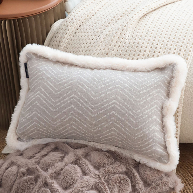 2X 30x50cm 15cm Velvet Herringbone Lumbar Cushion Plush Throw Pillow Cream