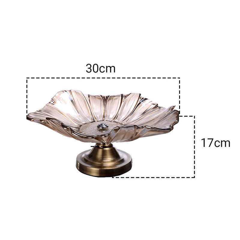 Crystal Glass Fruit Bowl Candy Holder Bronze Tulip Design 30cmx17cm Centerpiece