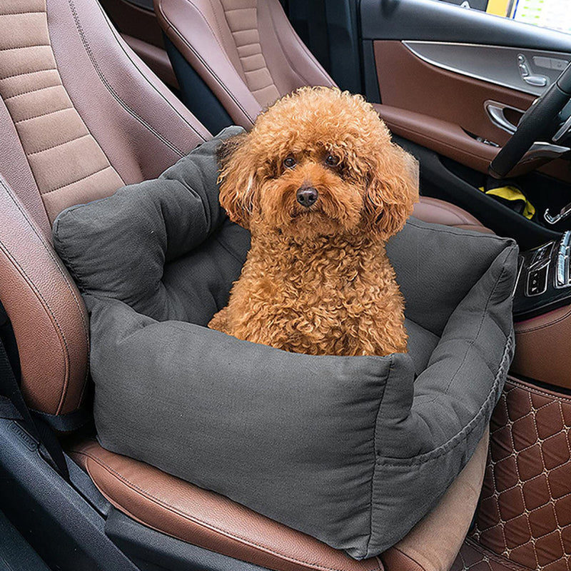 Grey Suede Leather Pet Car Seat Sofa Safety Bed Portable Travel Carrier 50x48x33cm