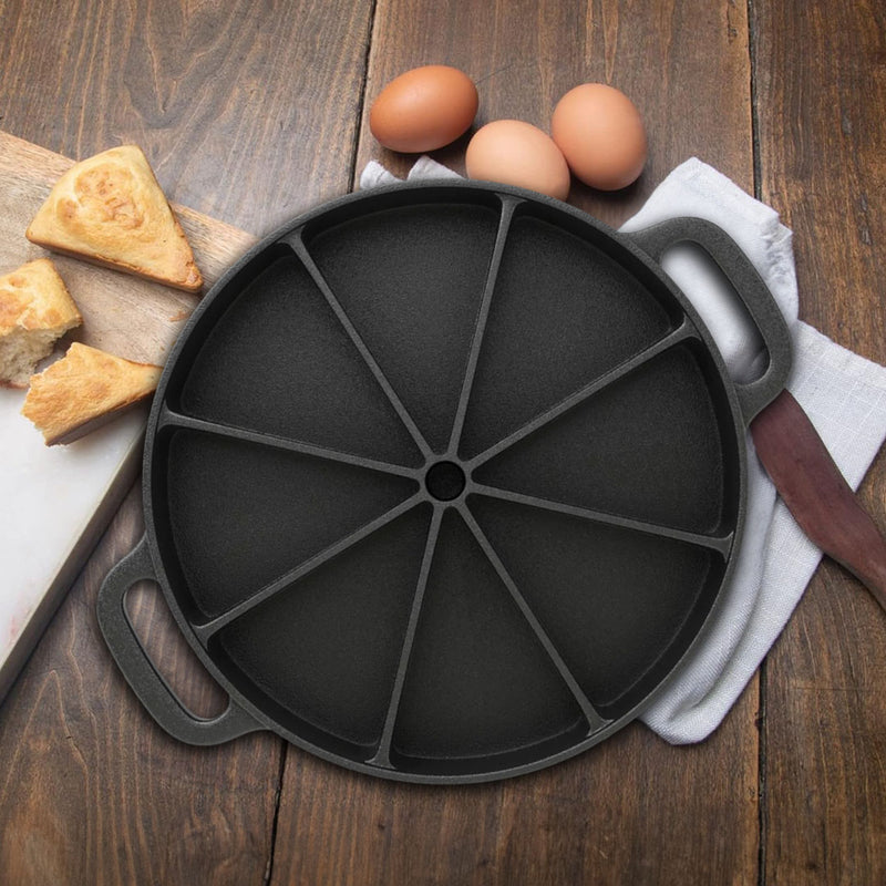 Round Cast Iron Baking Wedge Pan 21.5CM 8-Slice Non-Stick Black With Handle