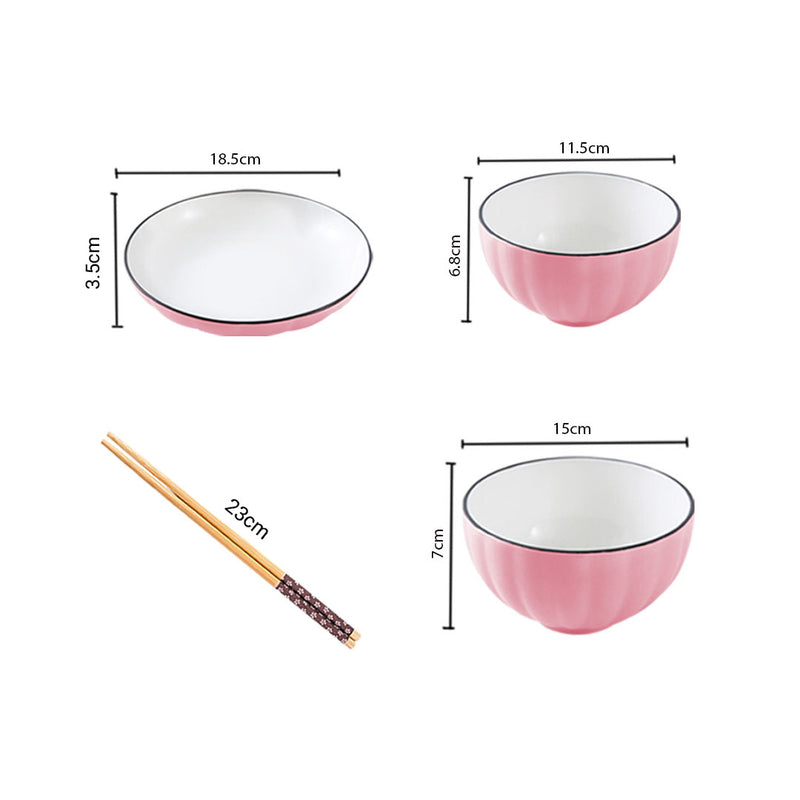Pink Ceramic Dinnerware Set of 12 Japanese Style Bowls Plates Kitchen Decor