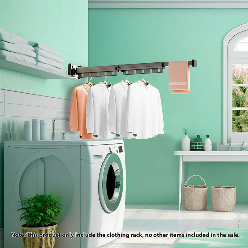 Wall Mounted Retractable Clothing Rack Aluminum 127.5cm Foldable Space Saving Gray