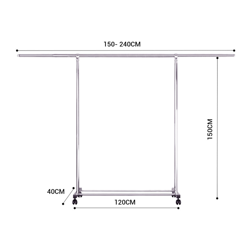 Stainless Steel Floor Standing Clothes Rack 240x150x120cm 3 Poles Wheels