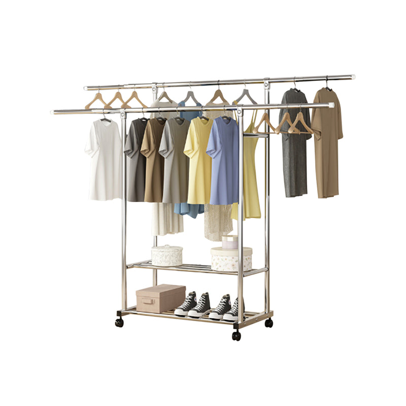 Stainless Steel Floor Standing Drying Rack 3 Poles Wheels 120x150x95cm Rustproof
