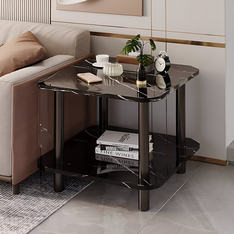 Black Ceramic Side Table 60x60x53cm Stone Pattern Metal Legs