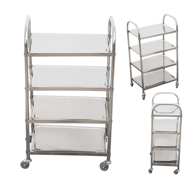 18/10 Stainless Steel 4 Tier Kitchen Trolley Cart 860x540x1170mm 2 Inch Wheels