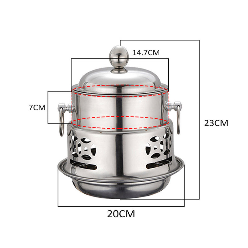 4X Stainless Steel Mini Hot Pot 20cm Single Person Alcohol Burner With Lid