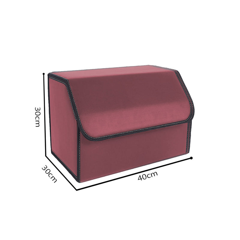 Leather Car Cargo Organizer Collapsible Portable Storage Box Red 40x30x30cm