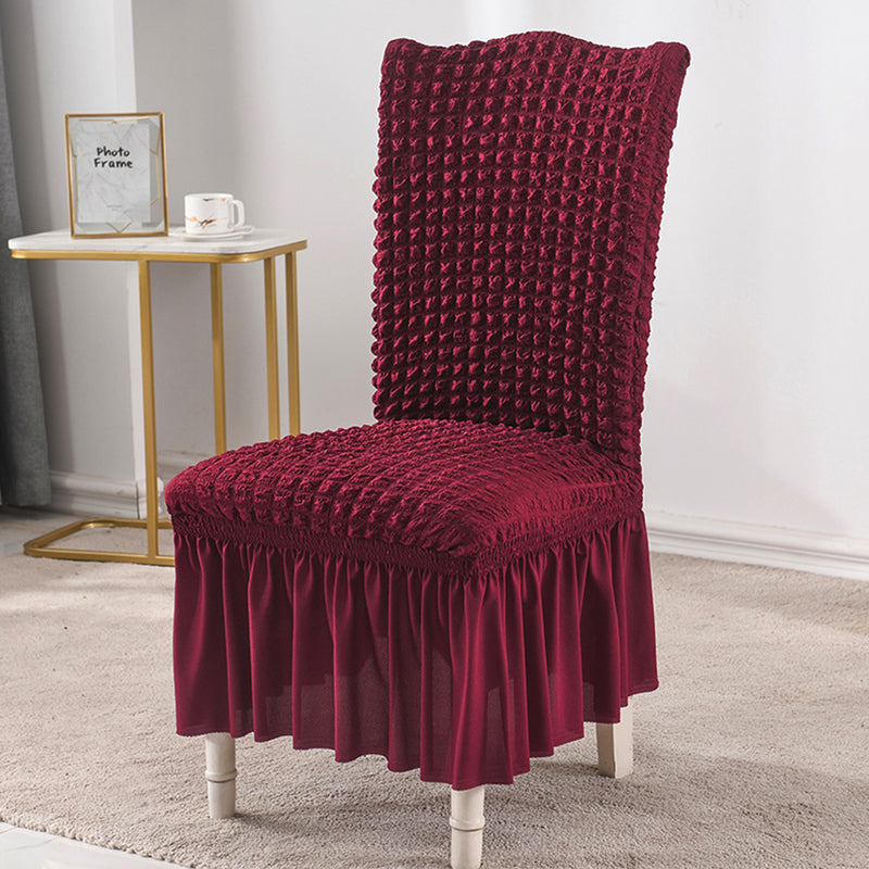2X Burgundy Polyester Stretch Chair Covers With Ruffle Skirt Seat Protectors
