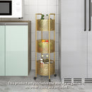 2X 3 Tier Metal Bathroom Shelf Organizer with Wheels Gold 93cm Multifunctional