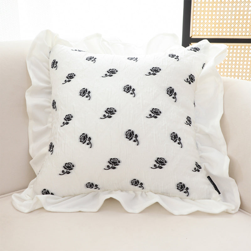 2X 45x45cm Plush Thick Polyester Ruffled Square Throw Pillows White