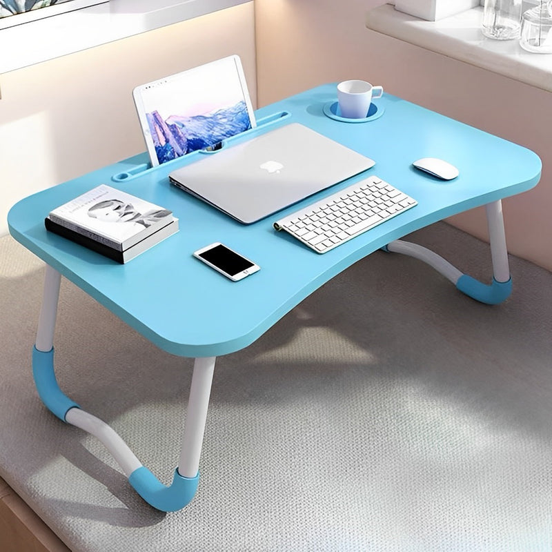 Blue Portable Bed Table Adjustable Foldable MDF Desk with Stand Cup Holder