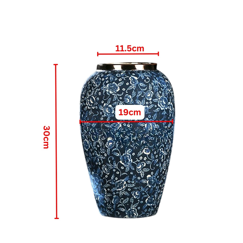 Medium Ceramic Flower Vase 30x19cm Blue And White Floral Home Decor