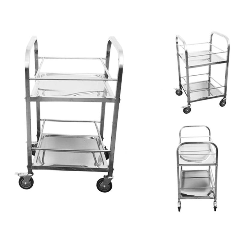2 Tier 18/10 Stainless Steel Utility Service Cart 500x500x950 Locking Wheels