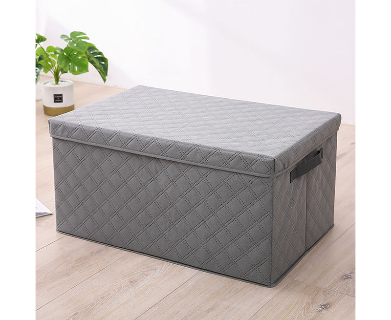 Extra Large Non Woven Fabric Storage Box 60x40x30cm Grey Diamond Quilted Lid