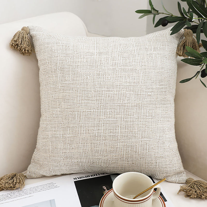 2X Velvet Sofa Cushion 45x45cm Plush 15cm Thick Beige Polyester Cotton Blend