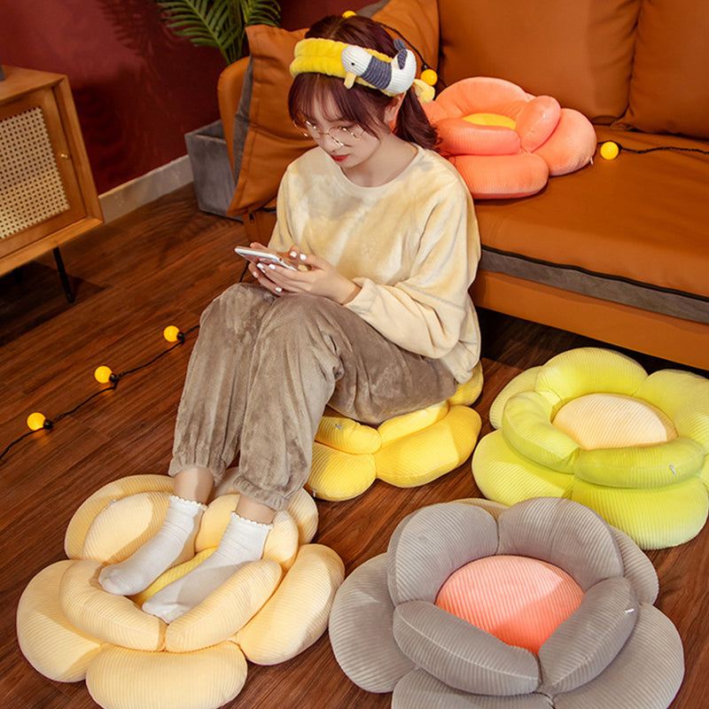 2X Double Flower Plush Cushion PP Cotton Floor Seat 70x70x20cm Yellow