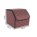 Leather Car Boot Organizer Box Small Foldable Collapsible Coffee Gold Stitch