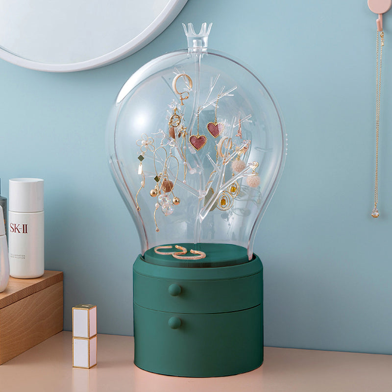 Green Jewelry Storage Box 360 Rotation 2 Layer Waterproof Dustproof Organizer