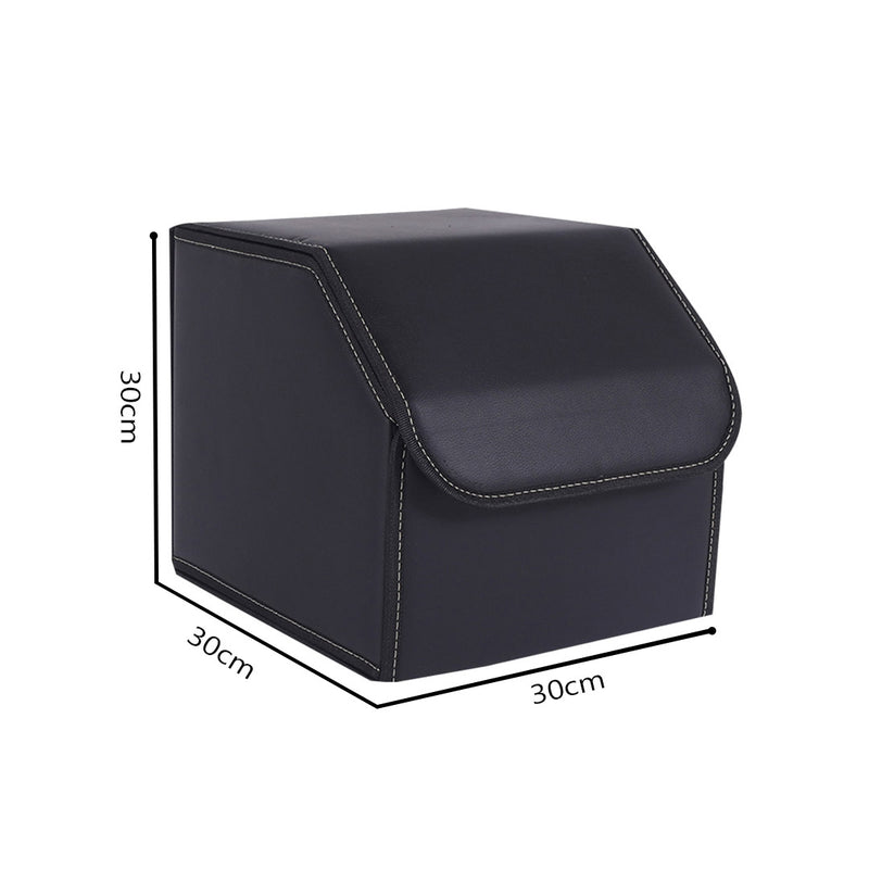 4X Leather Car Boot Organizer Collapsible Foldable 30x30x30cm With Divider Black