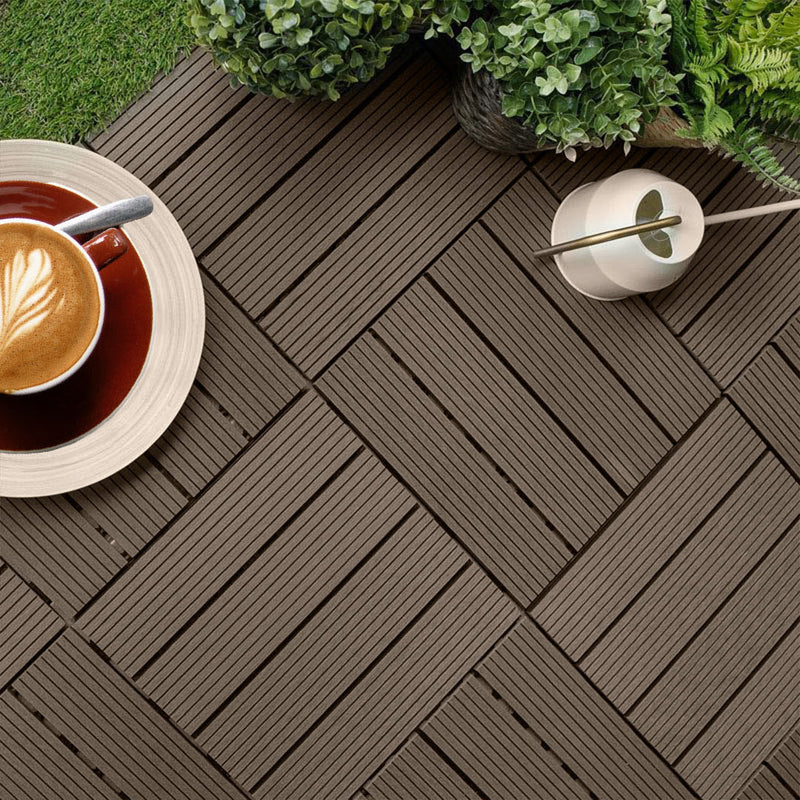 11 pcs Wood Composite 30X30X2.2cm Dark Chocolate Decking Tiles Slip Resistant